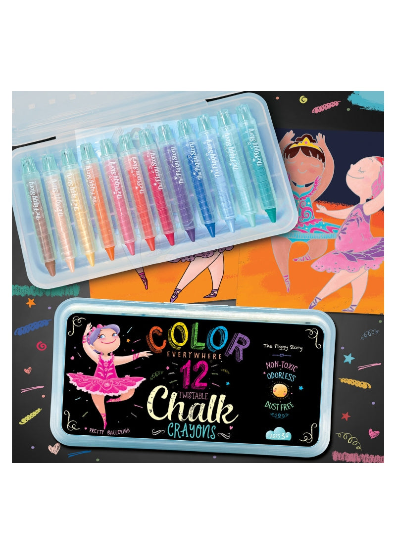 multicolor twistable chalk crayons pictured in packaging