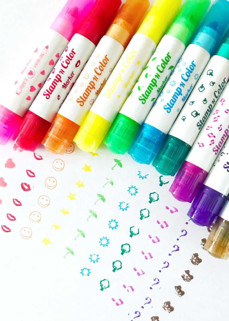 multicolor stamping markers with stamp shape demonstration