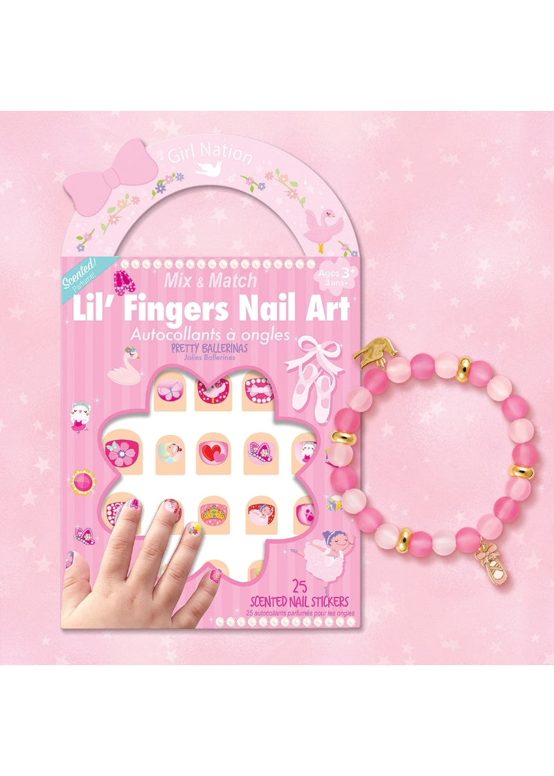 The Piggy Story J7224GS Ballet Bracelet and Nail Sticker Gift set with ballet-themed nail stickers of various sizes