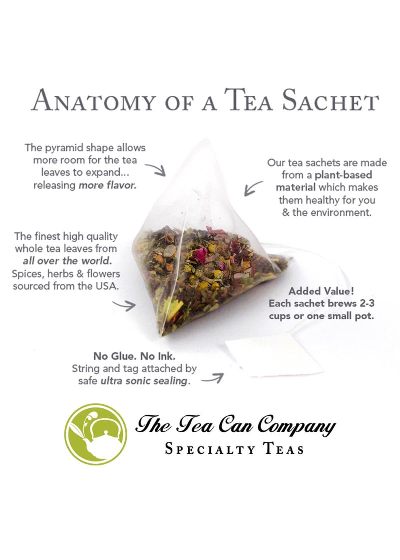 The Tea Can Company info on tea sachets.