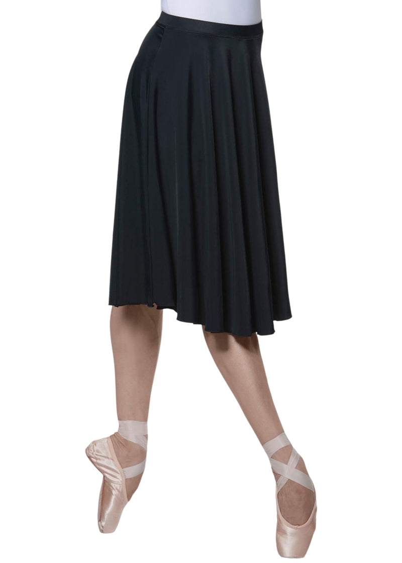 Wear Moi Women's Fado Below-the-Knee Character Circle Skirt in Black, shown on a ballet dancer
