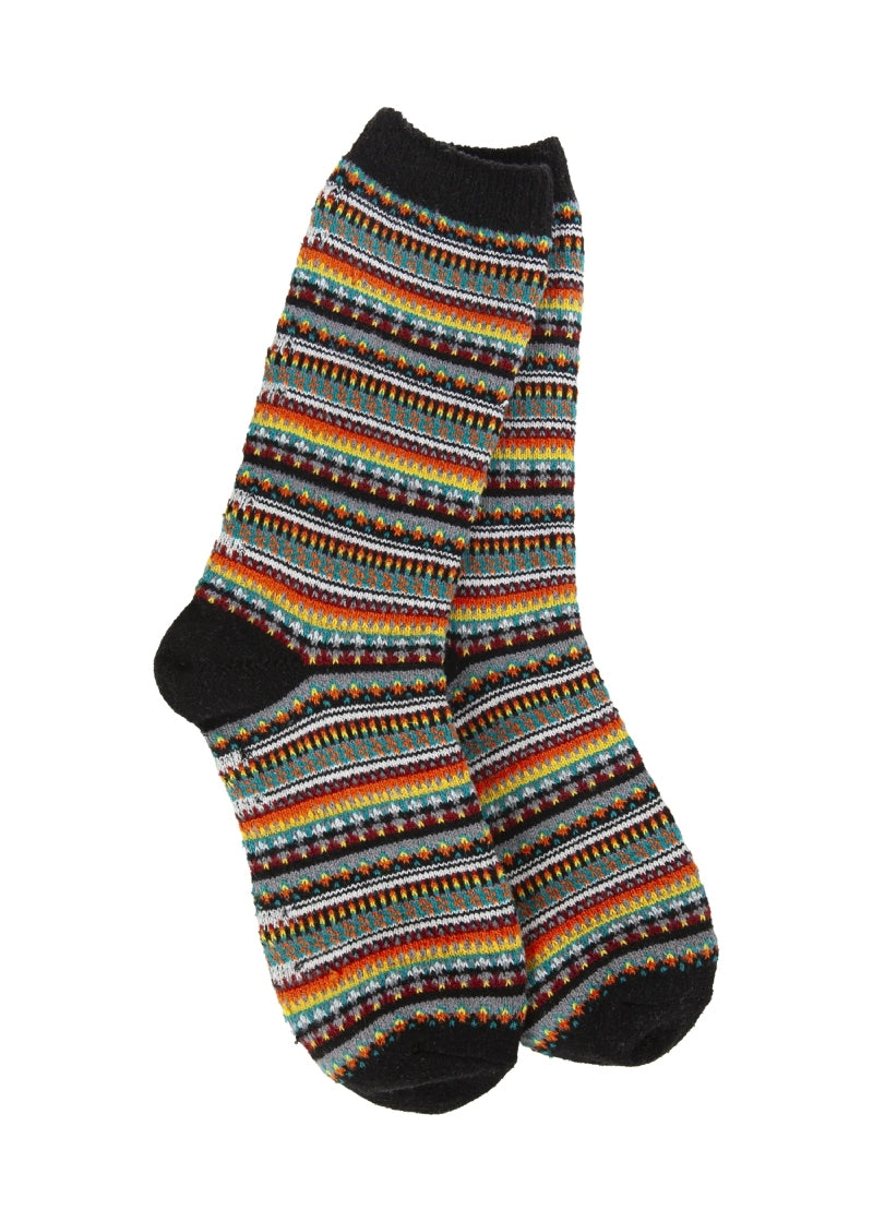 black knit socks with multicolor geometric stripes
