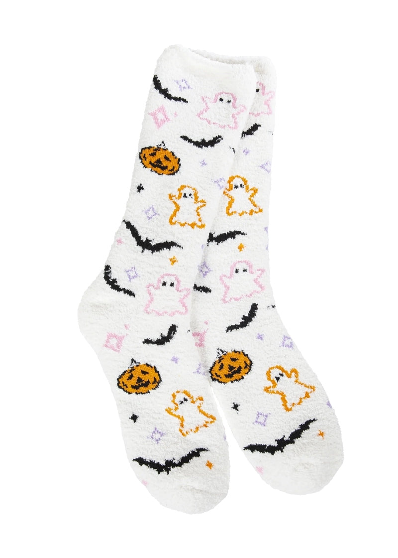 fuzzy socks with halloween pattern