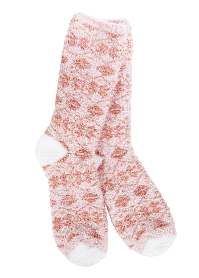 World's Softest WKPFIR Knit Pickin' Fireside Crew Socks in Mauve Fair Isle
