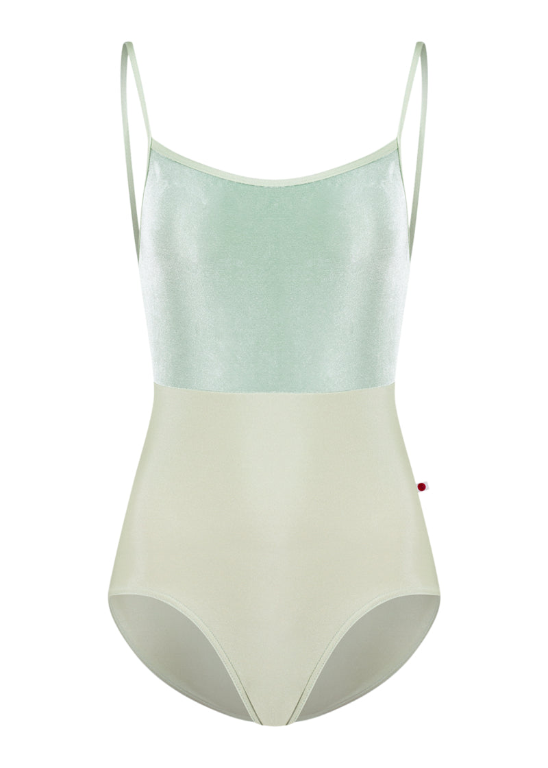 Yumiko women's Daniela camisole leotard in light green with velvet bodice.