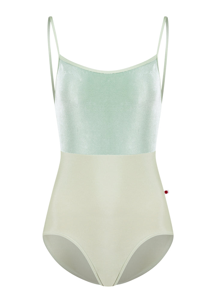 Yumiko women's Daniela camisole leotard in light green with velvet bodice.
