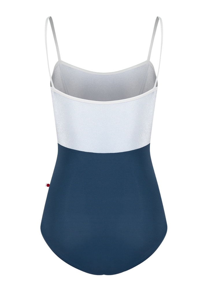 Yumiko women's Denise camisole leotard in dark blue with white top.