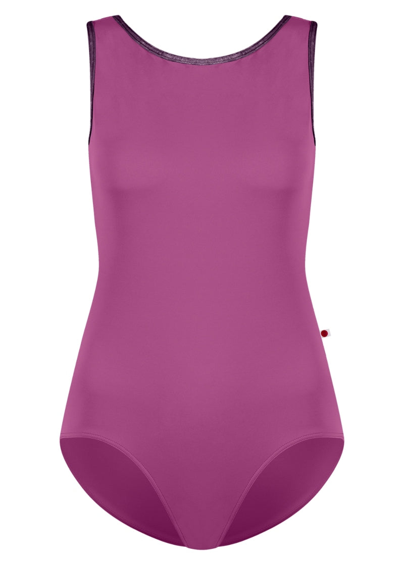 Yumiko MAY-26 Women's Sofiane Tank Leotard in Vineyard Purple with Eggplant Dark Purple Velvet Trim