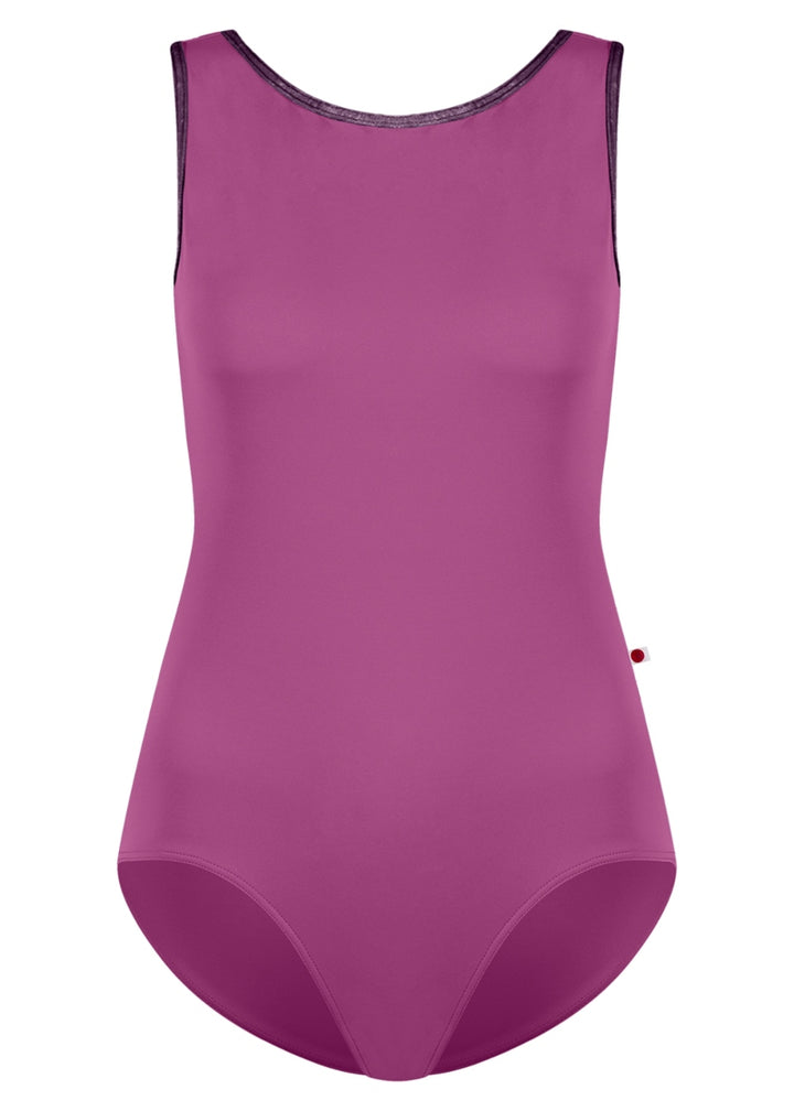 Yumiko MAY-26 Women's Sofiane Tank Leotard in Vineyard Purple with Eggplant Dark Purple Velvet Trim