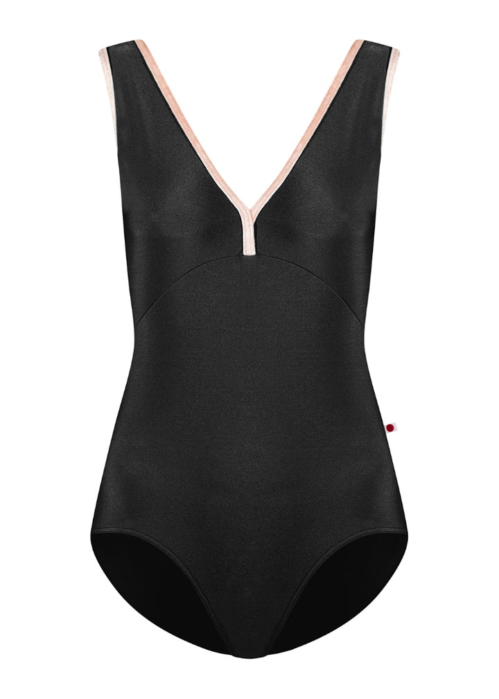 Yumiko Oct-26-01 Alicia tank leotard in Black with Misty Rose trim