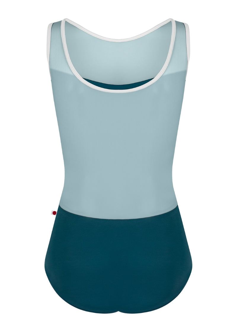 Yumiko Oct-26-08 Meagan tank leotard in Zenith with Lagoon mesh and White trim