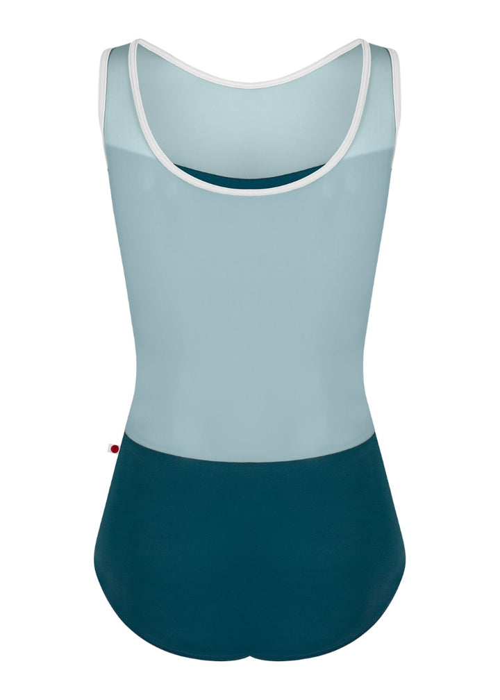 Yumiko Oct-26-08 Meagan tank leotard in Zenith with Lagoon mesh and White trim