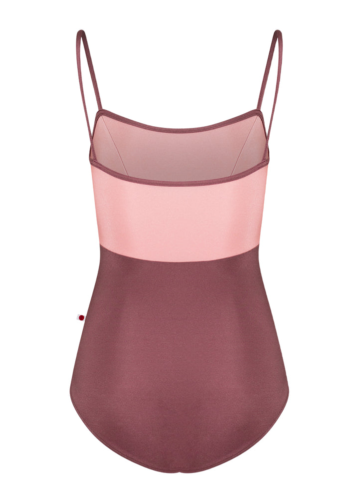 Yumiko women's Denise camisole leotard with dark pink bottom, light pink top, and dark pink straps.
