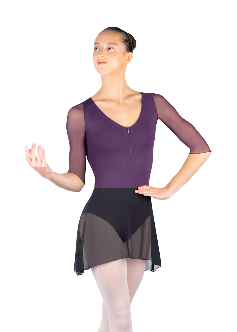 Ballet Rosa women's Eika high-low mesh pull-on skirt in black.