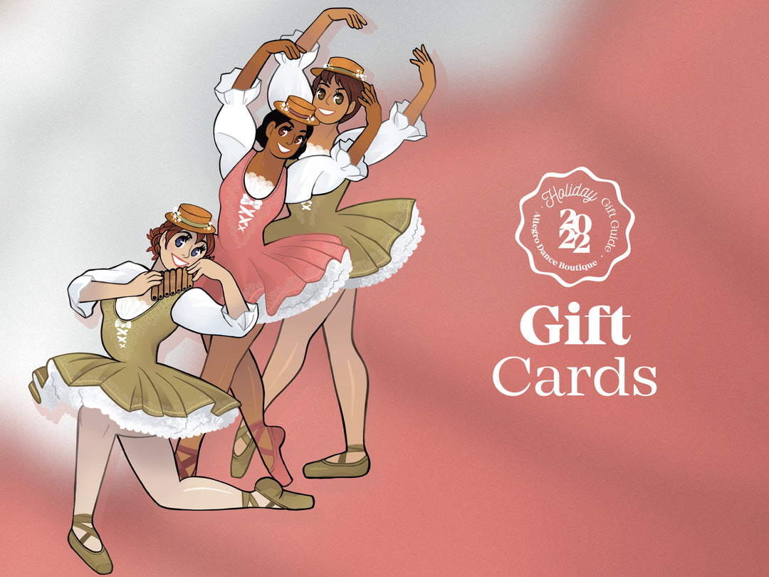 Three Mirliton dancers from the Nutcracker play their flutes, promoting gift cards