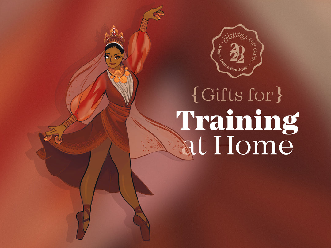 Nutcracker Arabian dancer en pointe in a fourth position promoting gifts for training at home 
