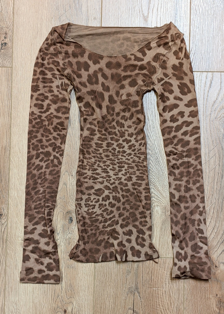 ON SALE Printed Mesh Long Sleeve Top