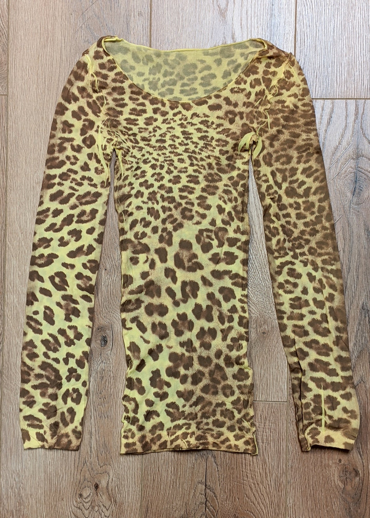 ON SALE Printed Mesh Long Sleeve Top