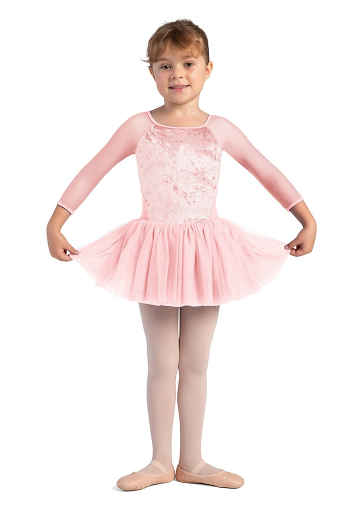 ON SALE Luxe Velvet 3/4 Sleeve Youth Tutu Dress (Candy Pink)