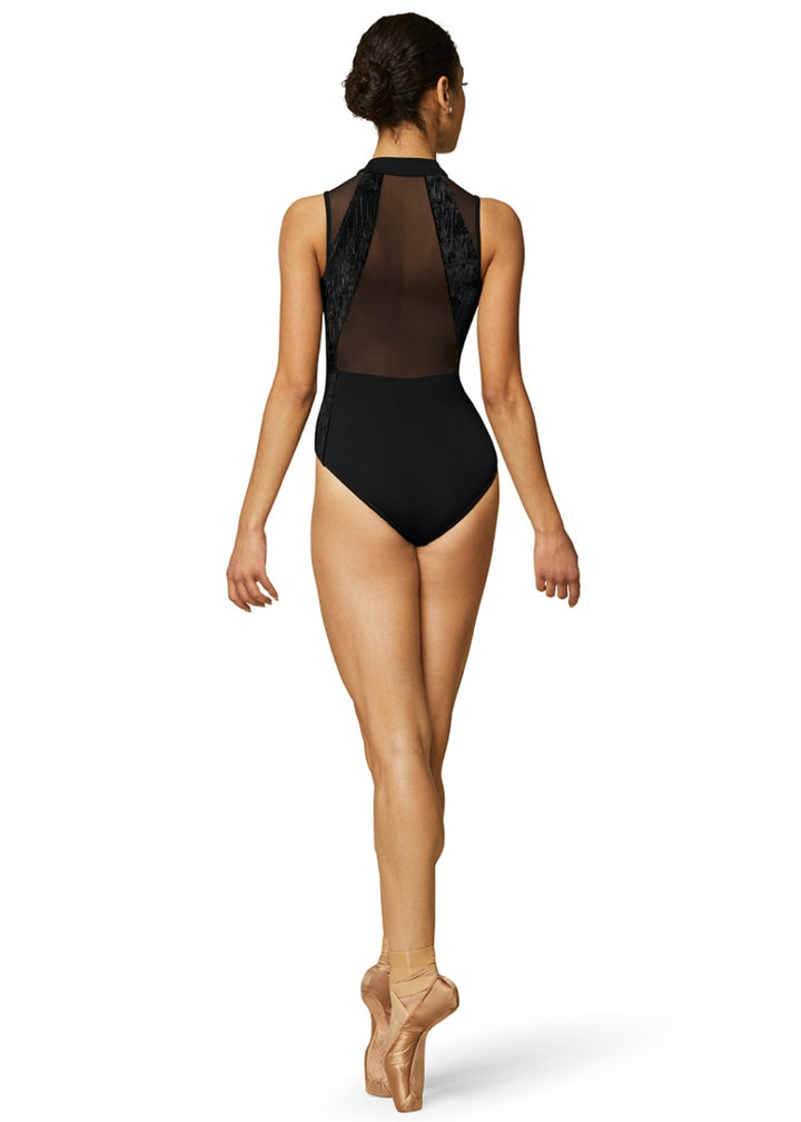 ON SALE Luxe Velvet Zip Front Tank Leotard (Black)