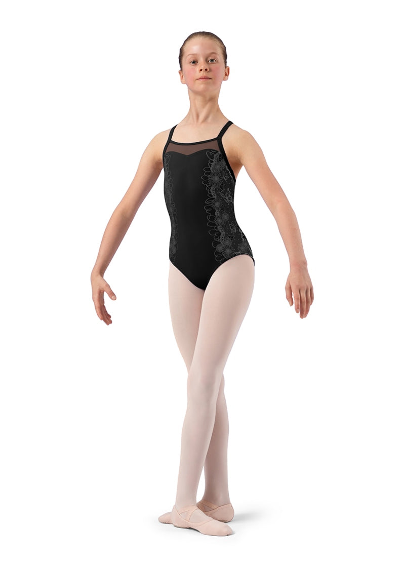 Lace Print Racerback Youth Camisole Leotard (Black)