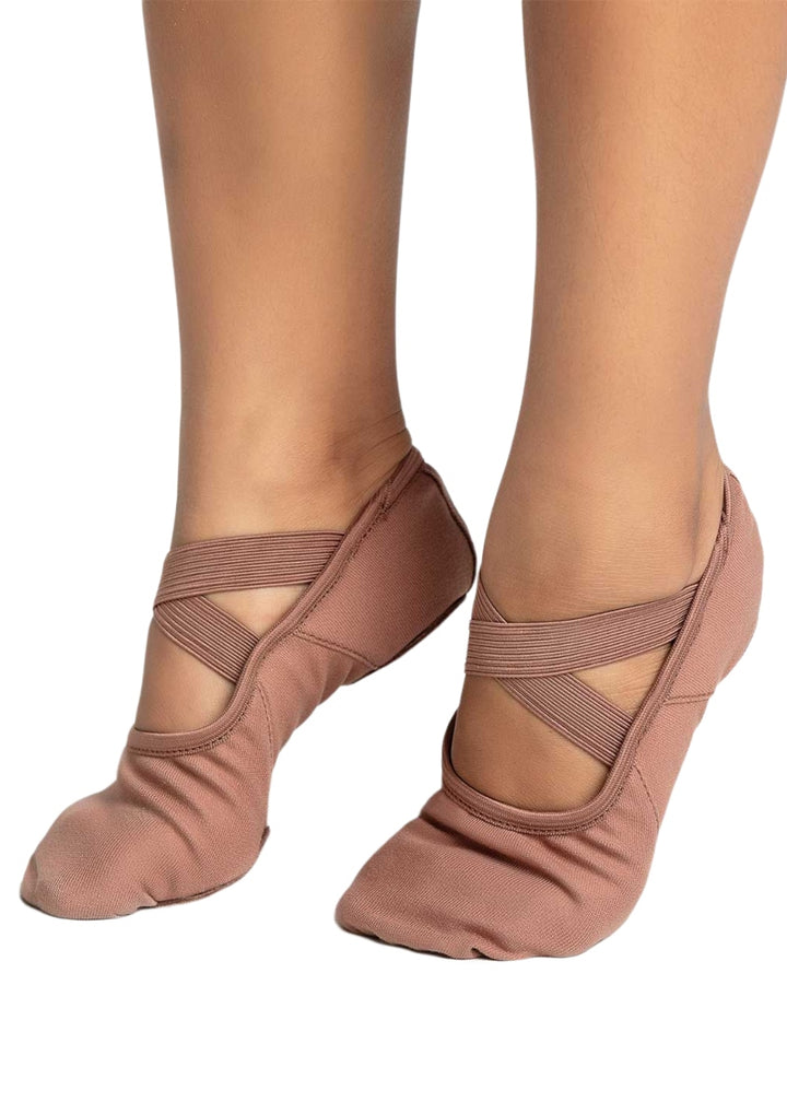 Capezio 2037W Women's Hanami Stretch Canvas Split-Sole Ballet Shoe in S60 Maple Medium Brown Skin Tone with warm undertones
