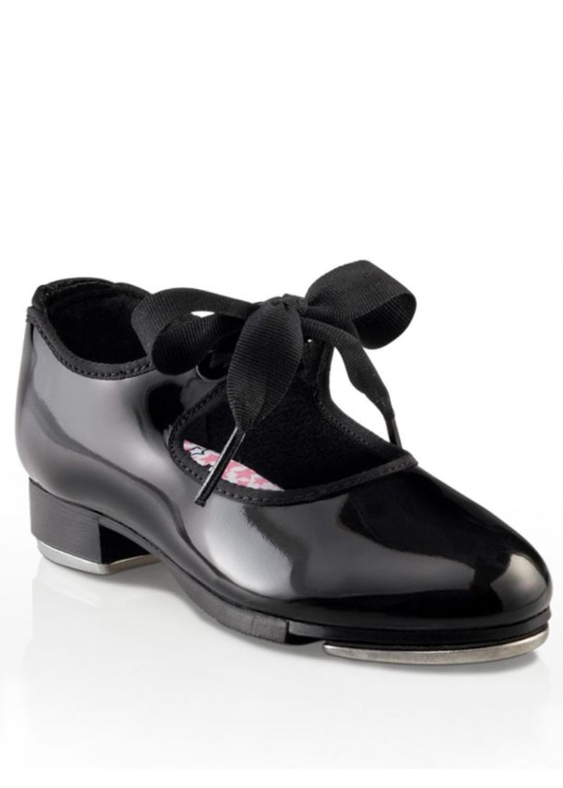 Capezio N625C-PAT Jr. Tyette™ Girls Tie-On Tap Shoes in Black Patent (a shiny black pvc)