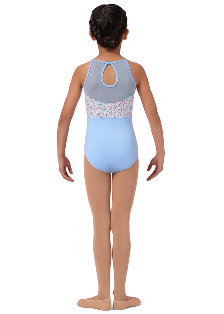 ON SALE Ditsy Floral High Neckline Youth Camisole Leotard (Blue)