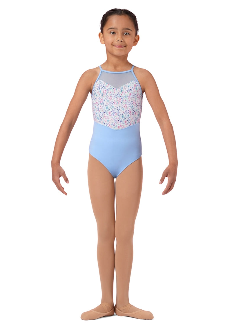 ON SALE Ditsy Floral High Neckline Youth Camisole Leotard (Blue)