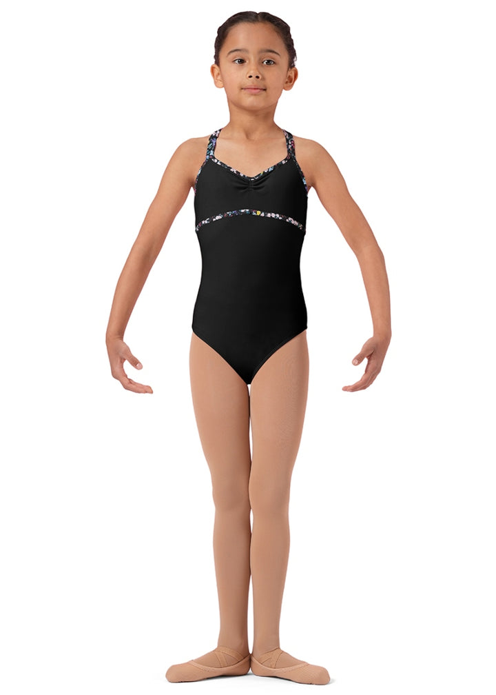 ON SALE Ditsy Floral Double Strap Youth Camisole Leotard (Black)