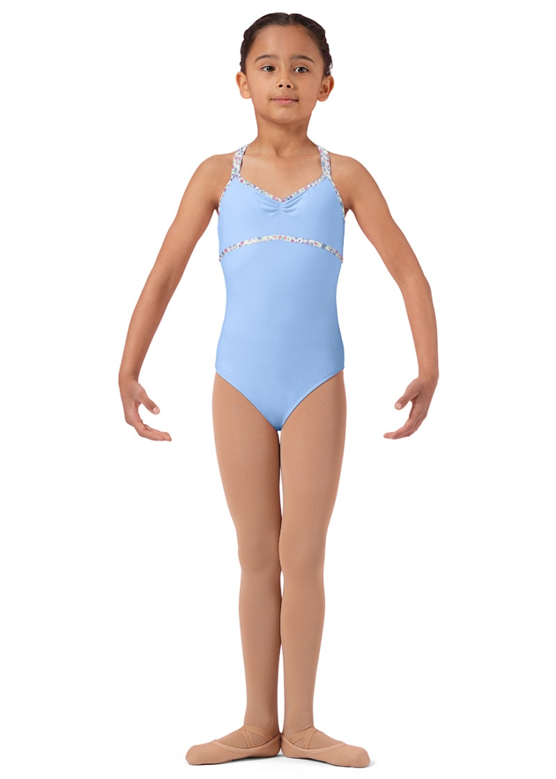 Ditsy Floral Double Strap Youth Camisole Leotard (Blue)