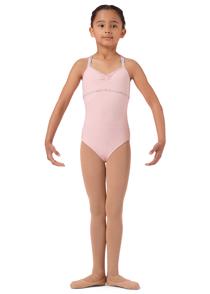 Ditsy Floral Double Strap Youth Camisole Leotard (Pink)