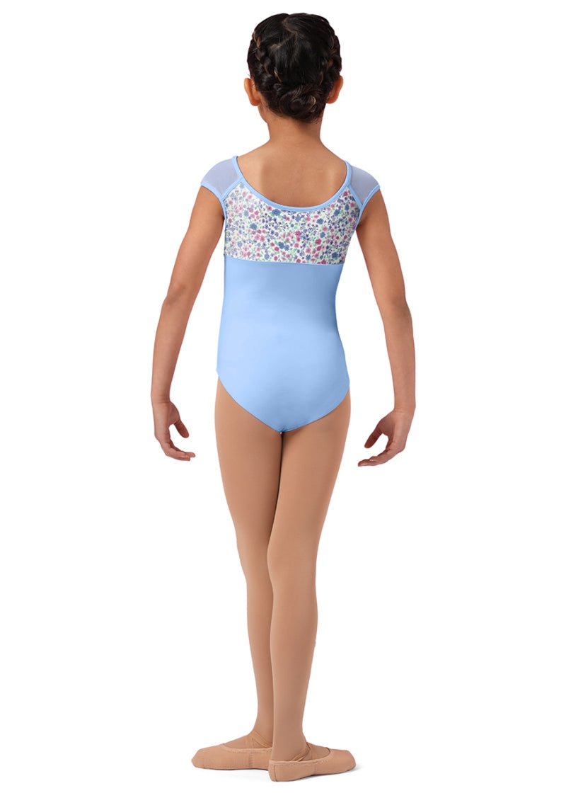 Ditsy Floral Youth Cap Sleeve Leotard (Blue)
