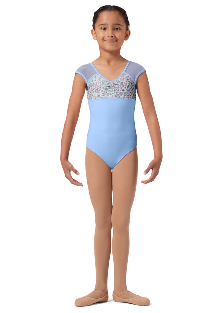 Ditsy Floral Youth Cap Sleeve Leotard (Blue)
