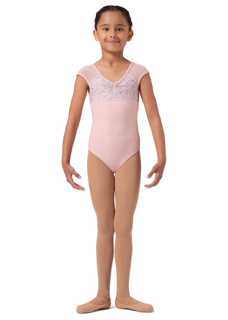 Ditsy Floral Youth Cap Sleeve Leotard (Pink)