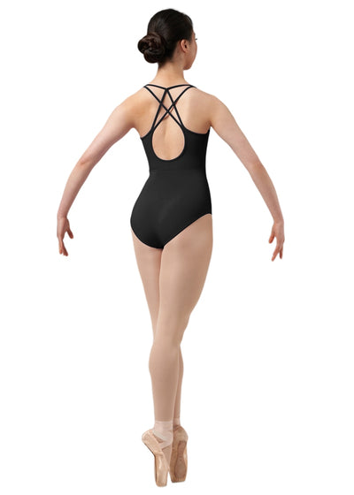 Chevron Rib Strappy Back Camisole Leotard (Black)
