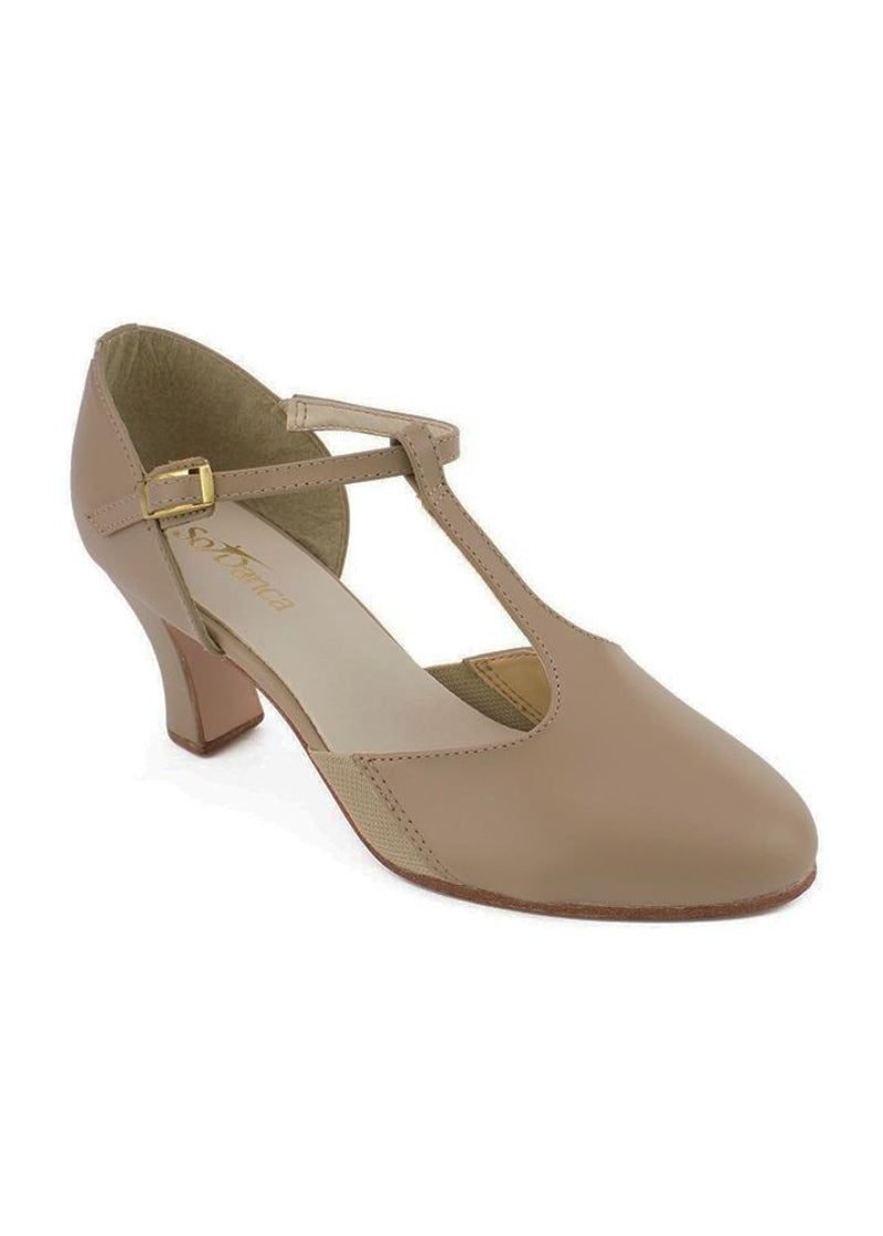 ON SALE Connie T-Strap Character Shoe - 2.5" Heel (Taupe)