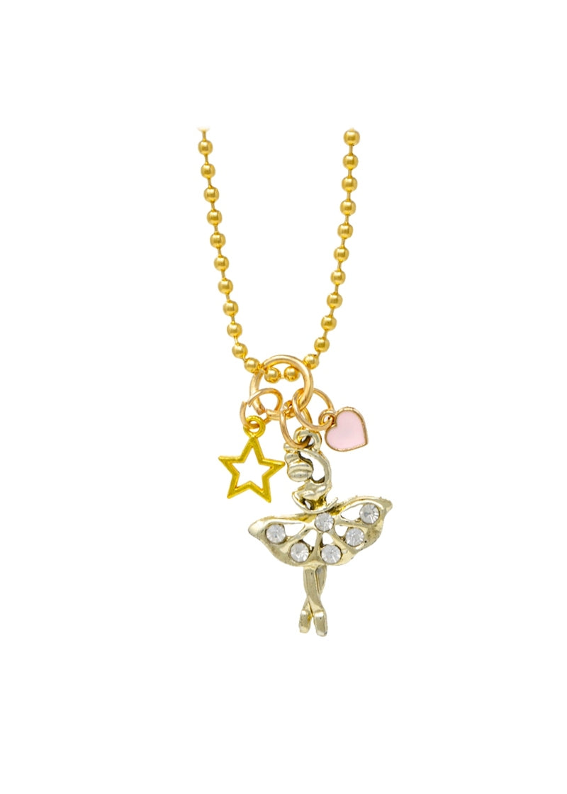 Ballerina, Heart, & Star Charm Necklace (Gold)