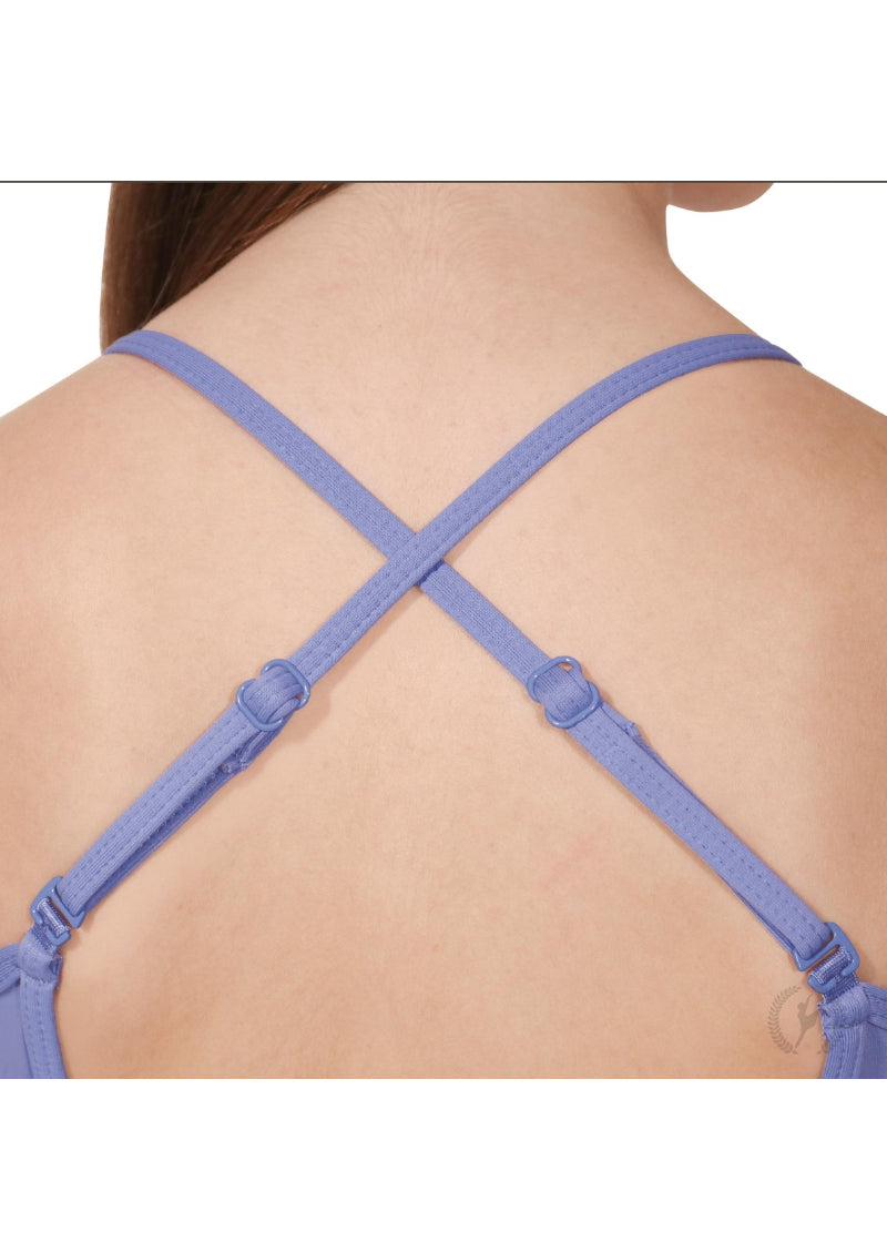 close up of Eurotard 44819 lilac camisole leotard with adjustable straps